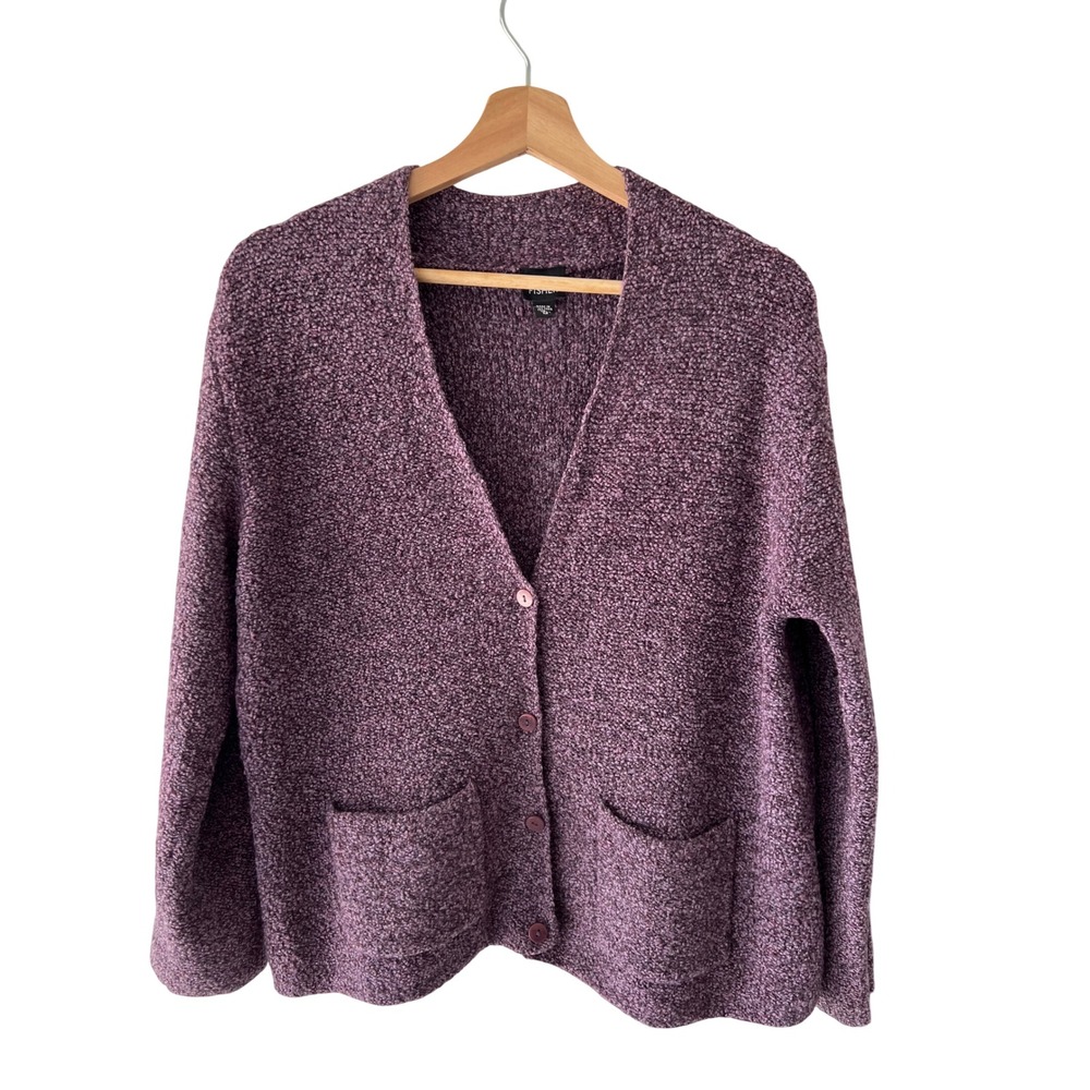 Eileen Fisher Merino Cashmere Boucle Cardigan Purple Womens M Italian Yarn